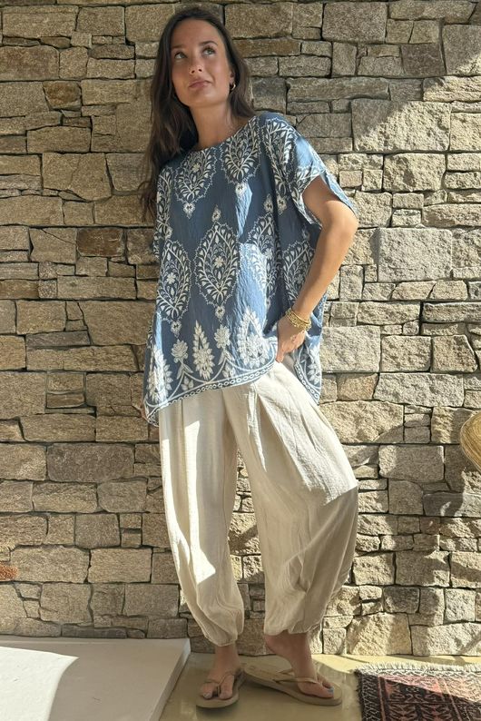 Yara Morrocan Box Top Denim